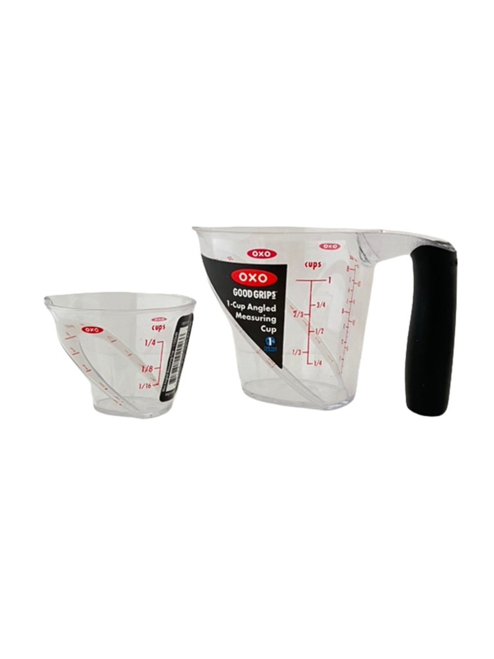 Oxo Clear Plastic Angled Measuring Cups with Black Handle & Mini w/ Red Markings